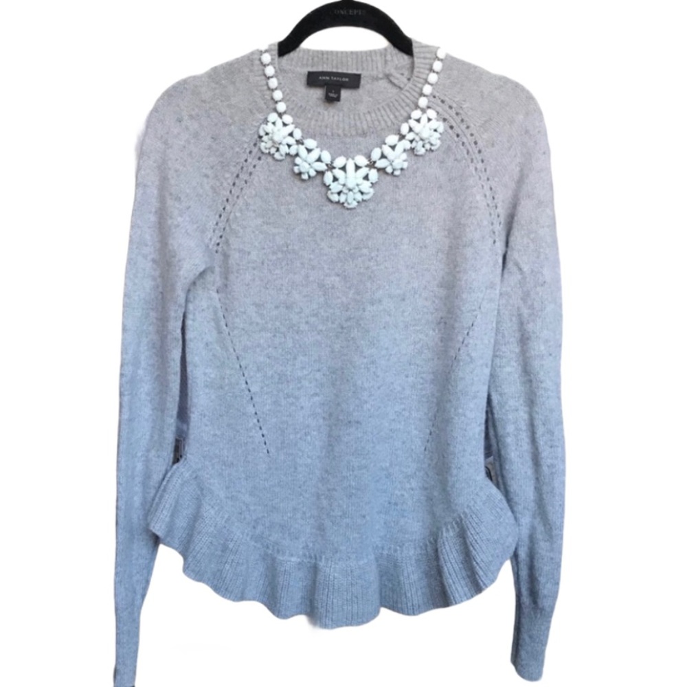 Ann Taylor Gray Wool Sweater with Ruffles Size S